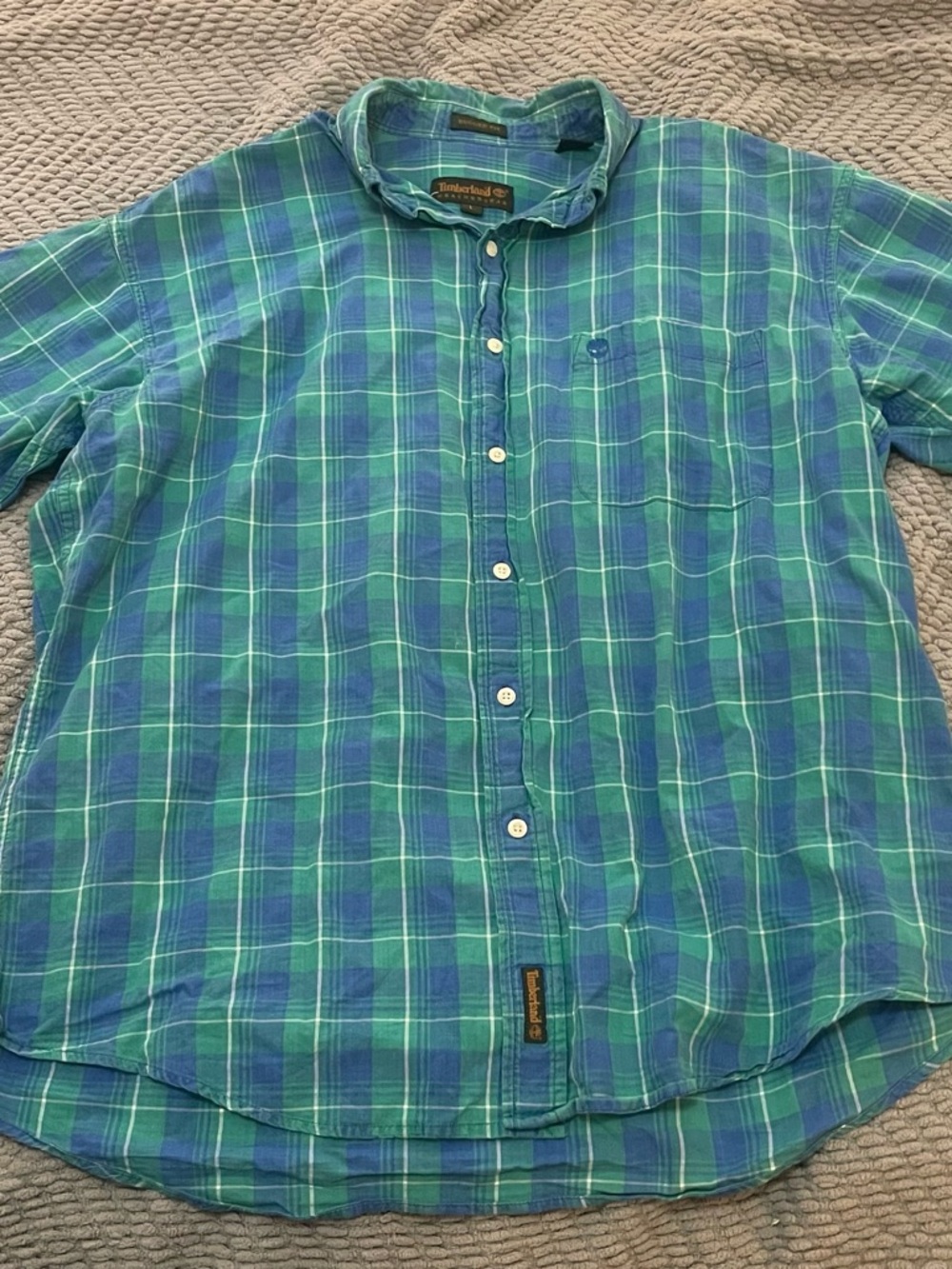 Timberland Blue and Green Plaid Casual Button-Down Shirt